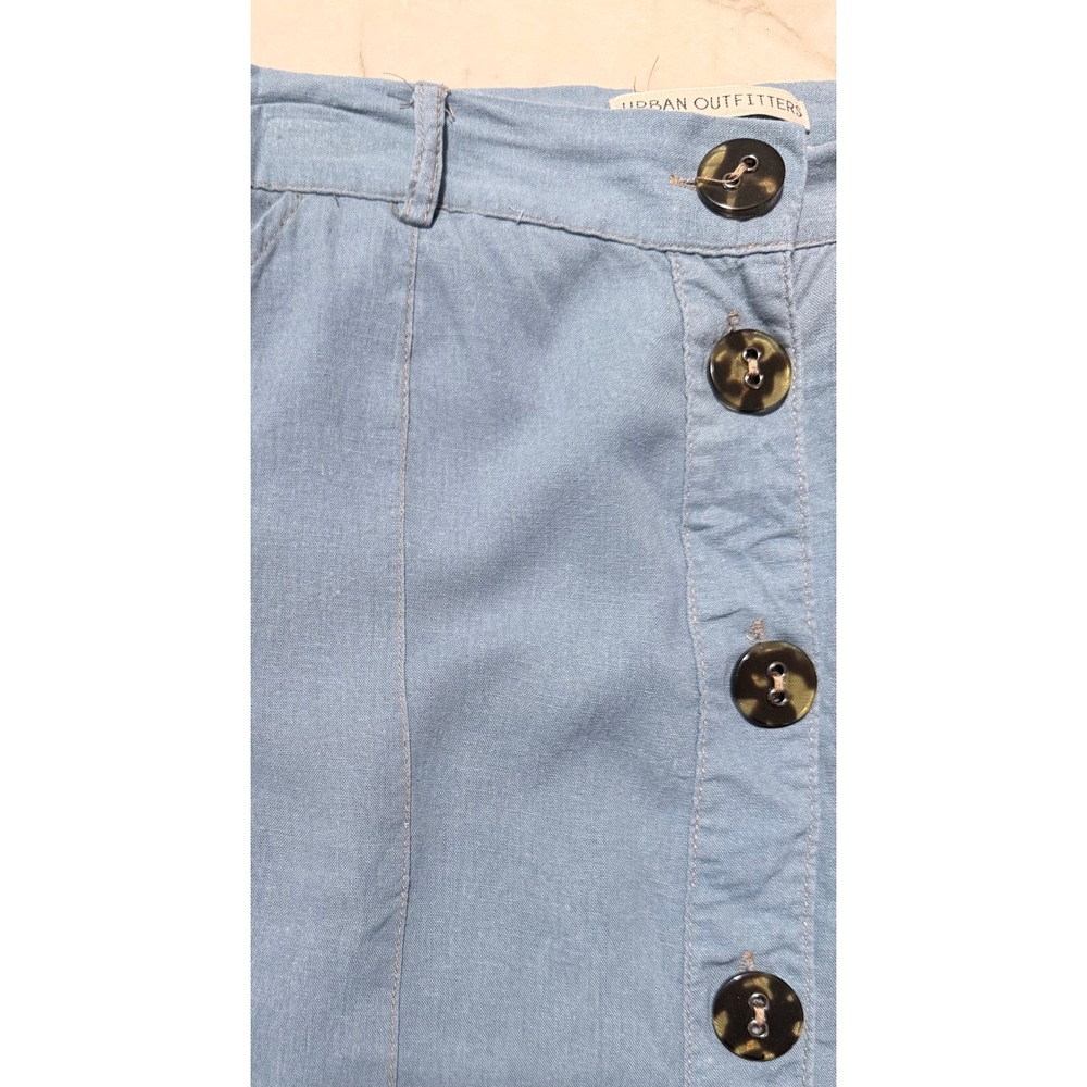 Urban Outfitters Blue Button Front Midi Skirt High Waist Pockets Slit Light Blue - Picture 5 of 13